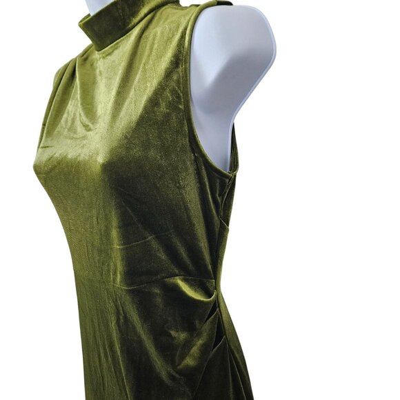 Capuffy Womens Bodycon Size 8-10 Olive Green Velvet Backless Midi Dress - Picture 7 of 12